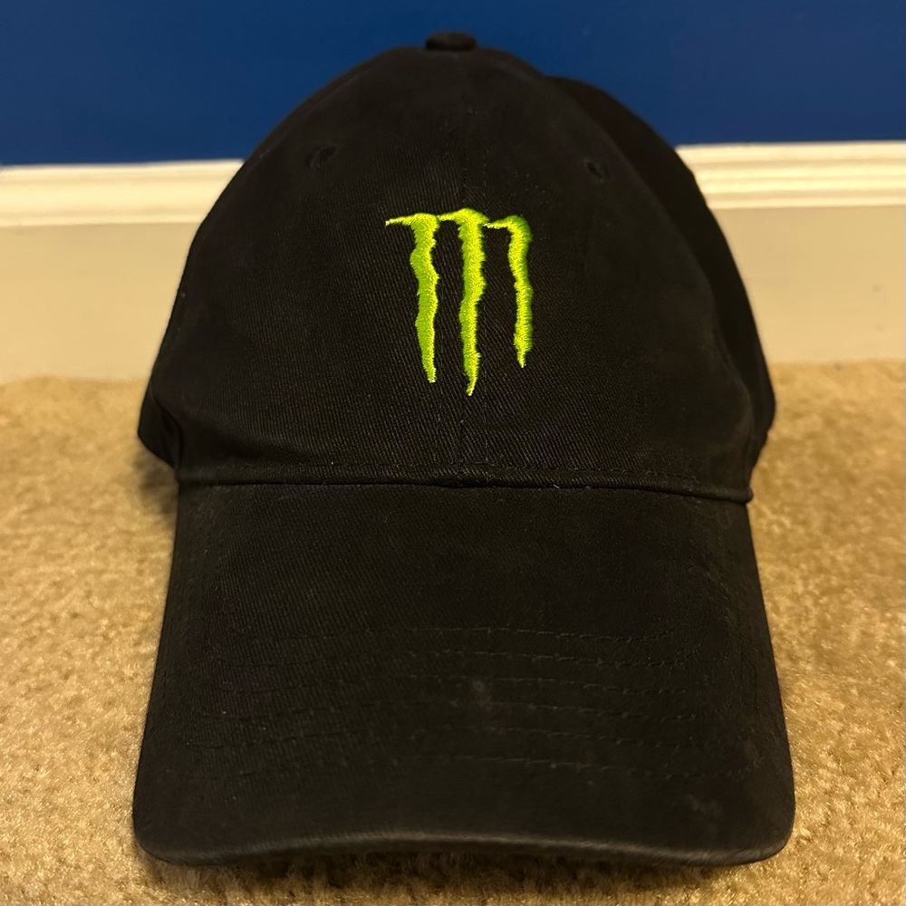 Monster Energy Logo Hat Cap Black Neon Green Energy Drink L/XL Adult